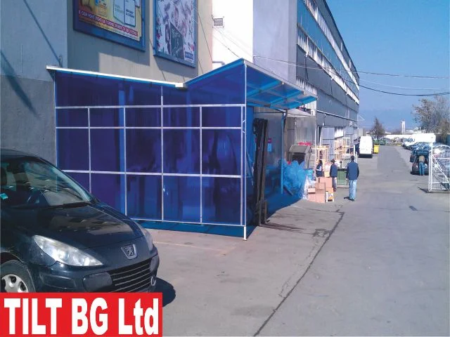 Навес метална конструкция — детайли на носещата система. Метални конструкции.